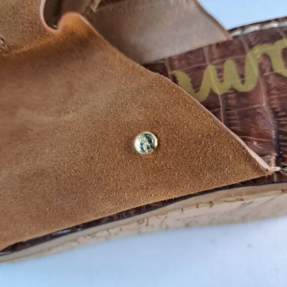 Sam Edelman Sandals Womens 8 Tan Suede Open-Toe Cork Wedge Slip-on - Picture 6 of 7